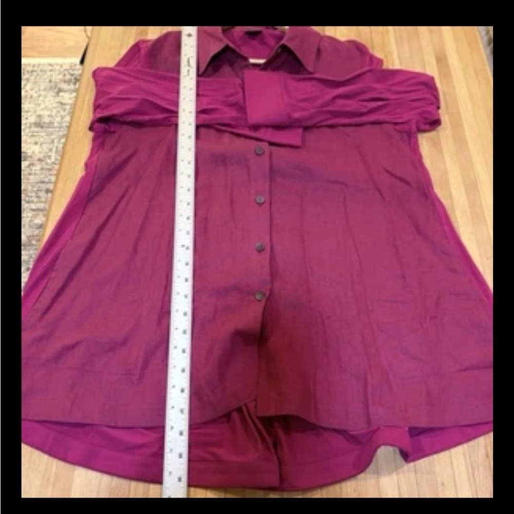 Lisa Bayne Artsy Pink Linen Bamboo Button Down Lagenlook Tunic Blouse - Picture 8 of 8